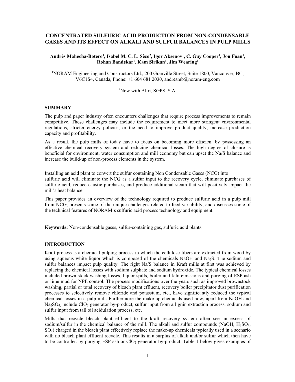 Concentrated Sulfuric Acid Production from Non-Condensable Gases and Its Effect on Alkali and Sulfur Balances in Pulp Mills