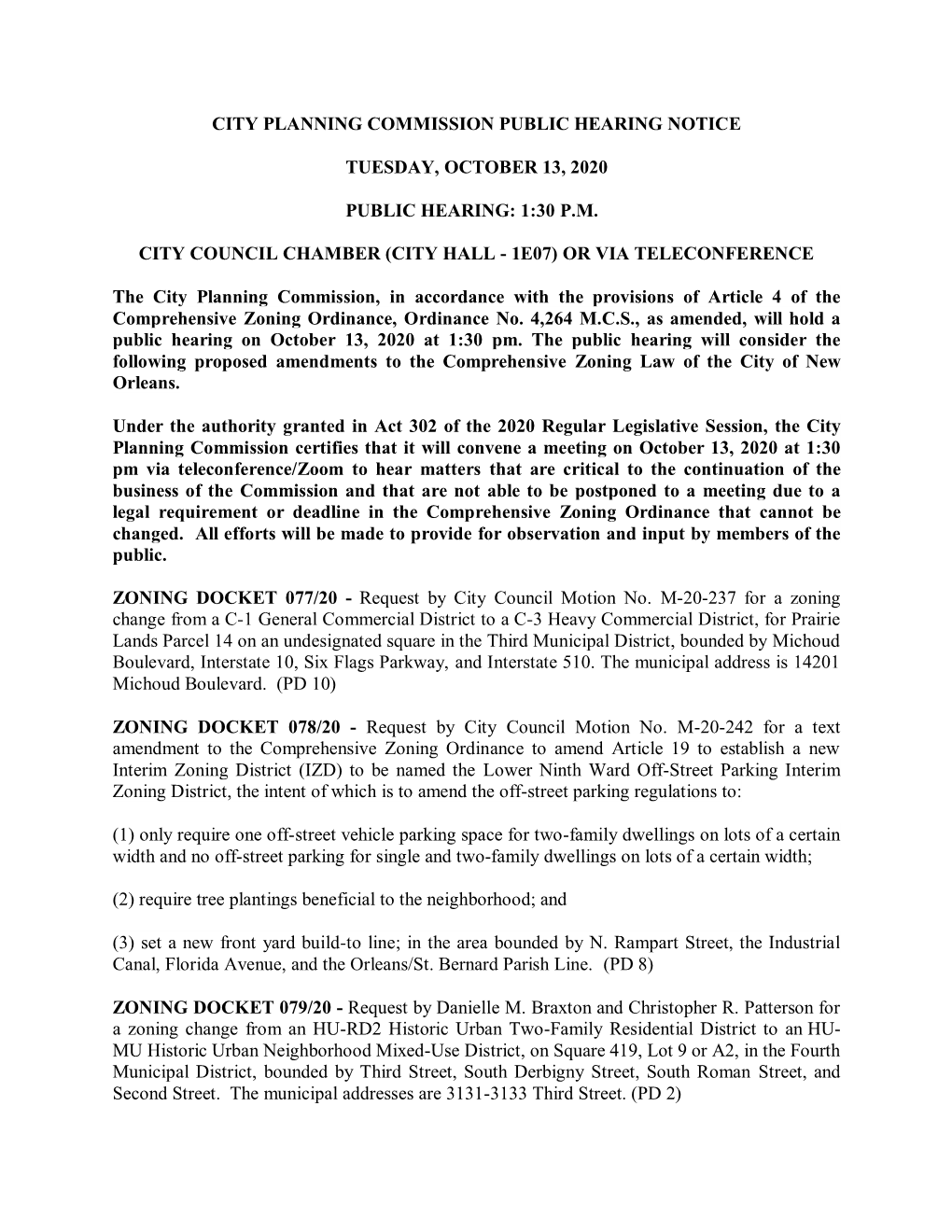 City Planning Commission Public Hearing Notice