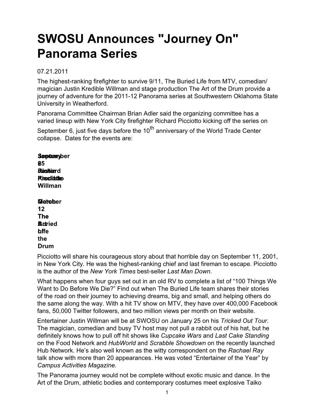 07-21-2011 SWOSU Announces "Journey On" Panorama Series