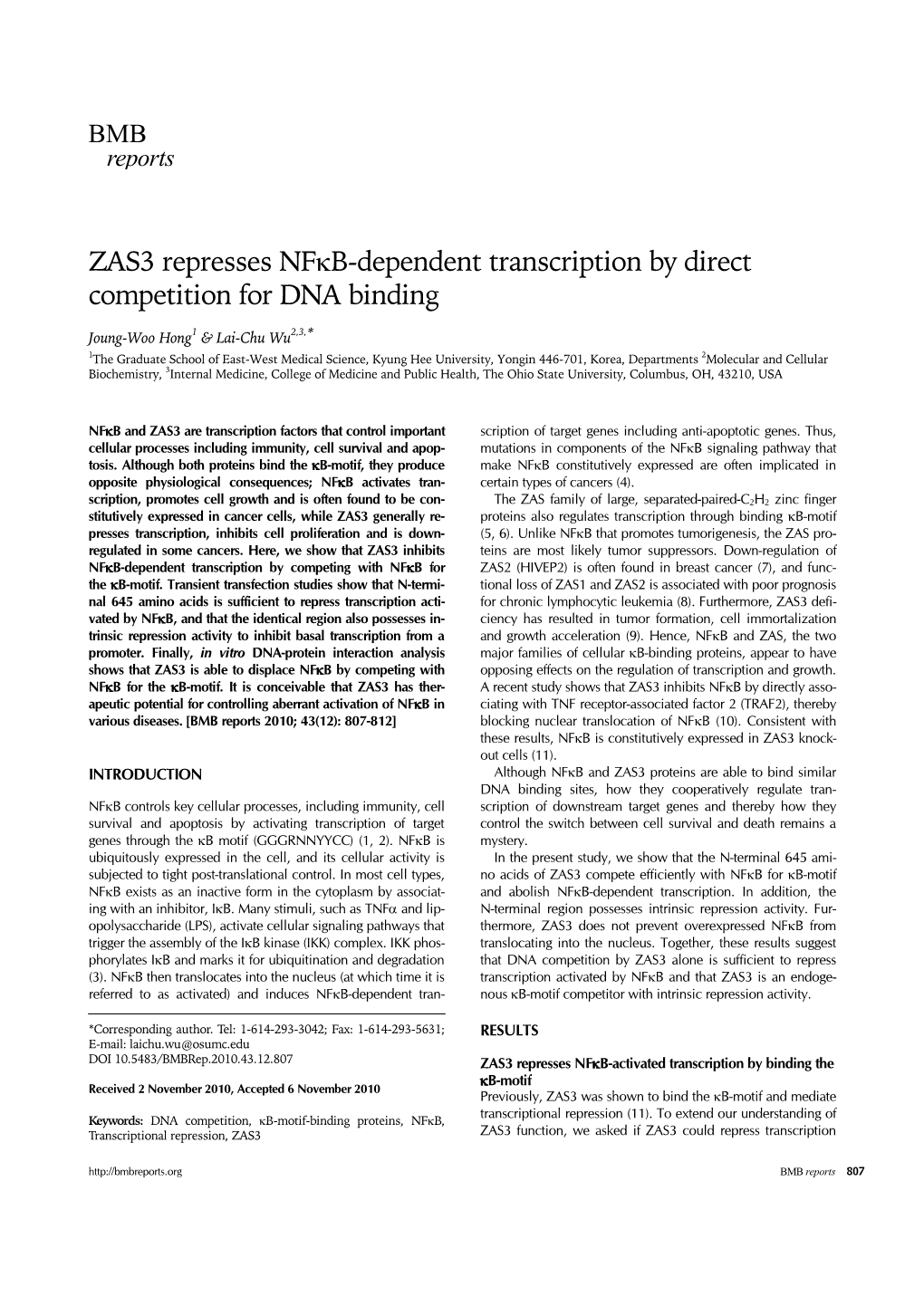 ZAS3 Represses Nfκb-Dependent Transcription by Direct Competition for DNA Binding