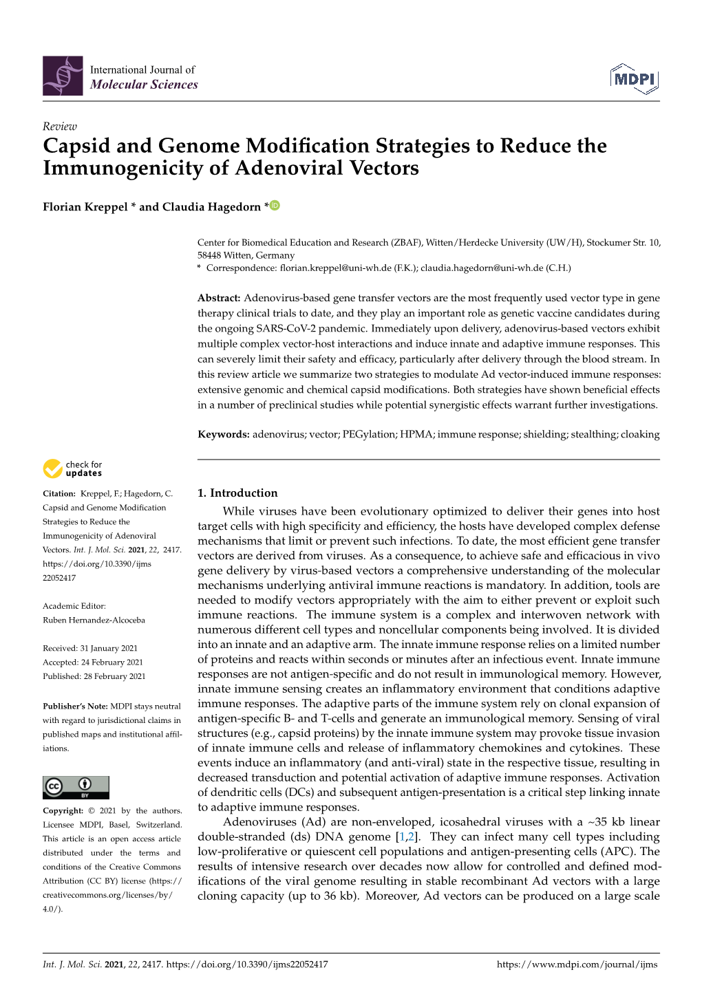 Capsid and Genome Modification Strategies to Reduce The