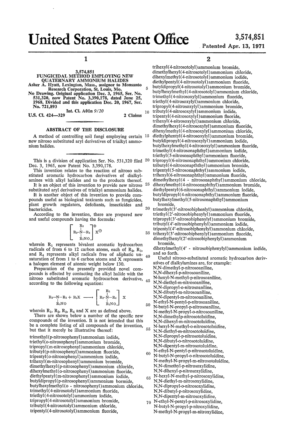 United States Patent Office Patented Apr