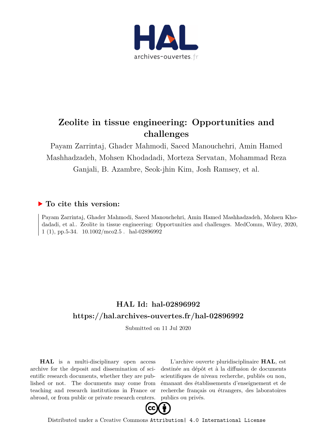 Zeolite in Tissue Engineering