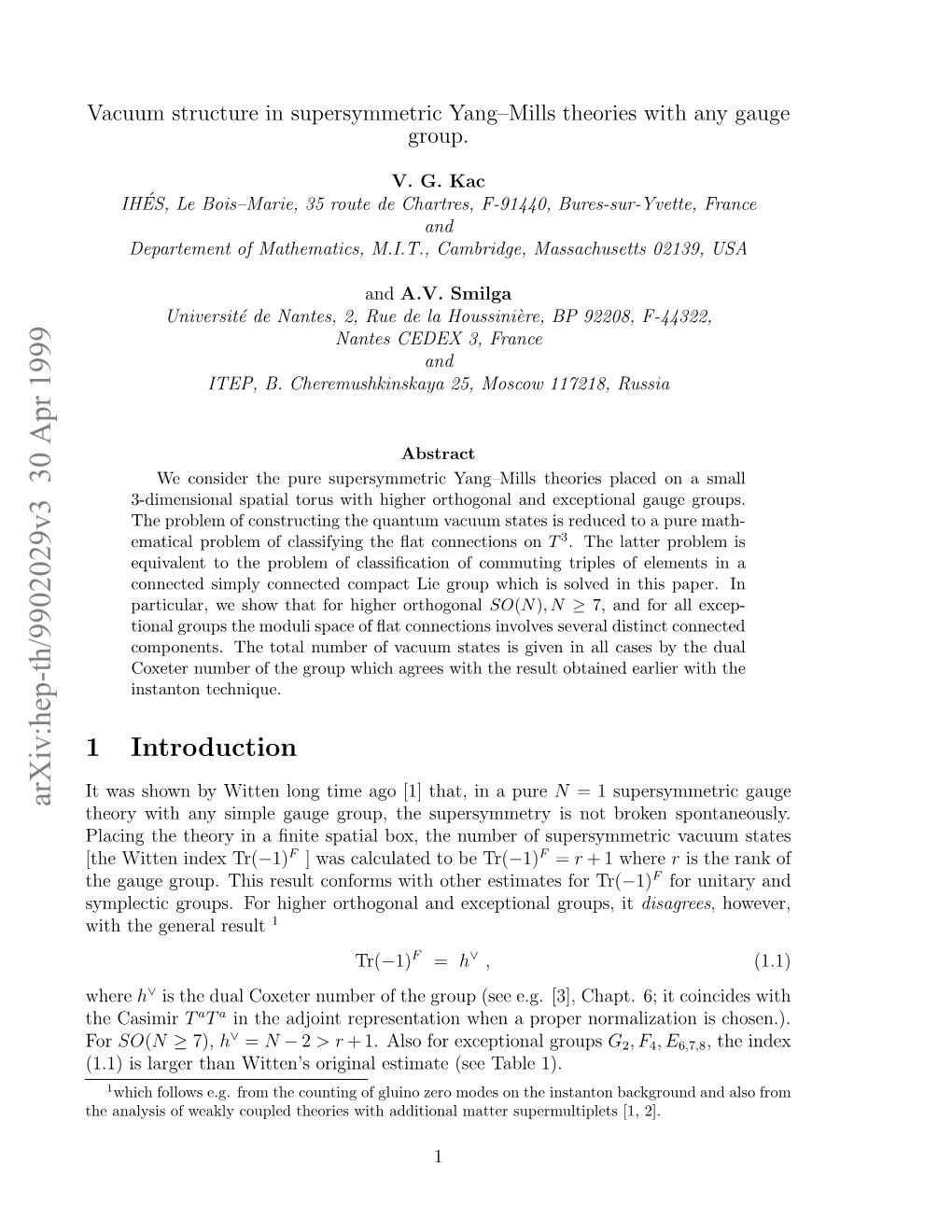 Arxiv:Hep-Th/9902029V3 30 Apr 1999