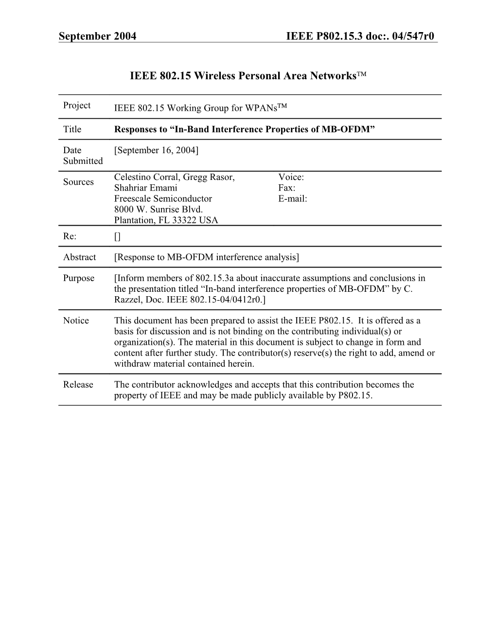 Responses to In-Band Interference Properties of Mb-Ofdm