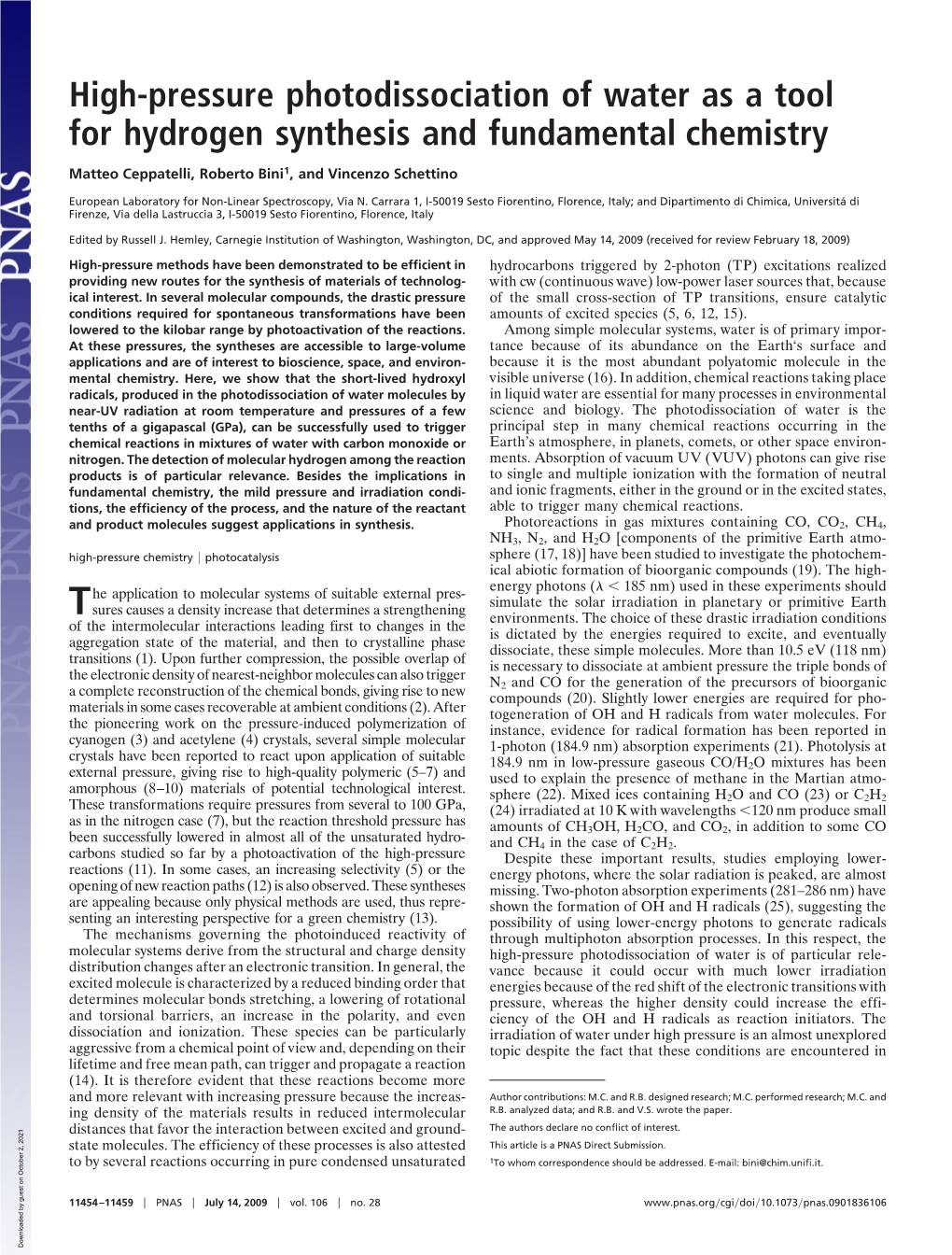 High-Pressure Photodissociation of Water As a Tool for Hydrogen Synthesis and Fundamental Chemistry