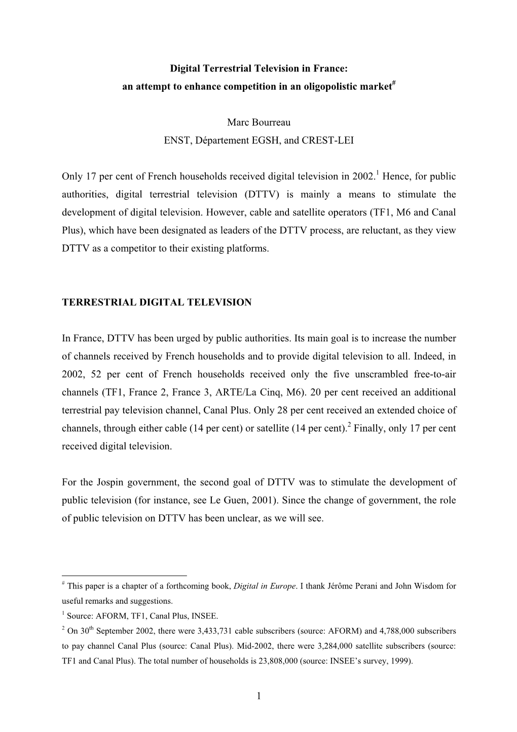 1 Digital Terrestrial Television in France