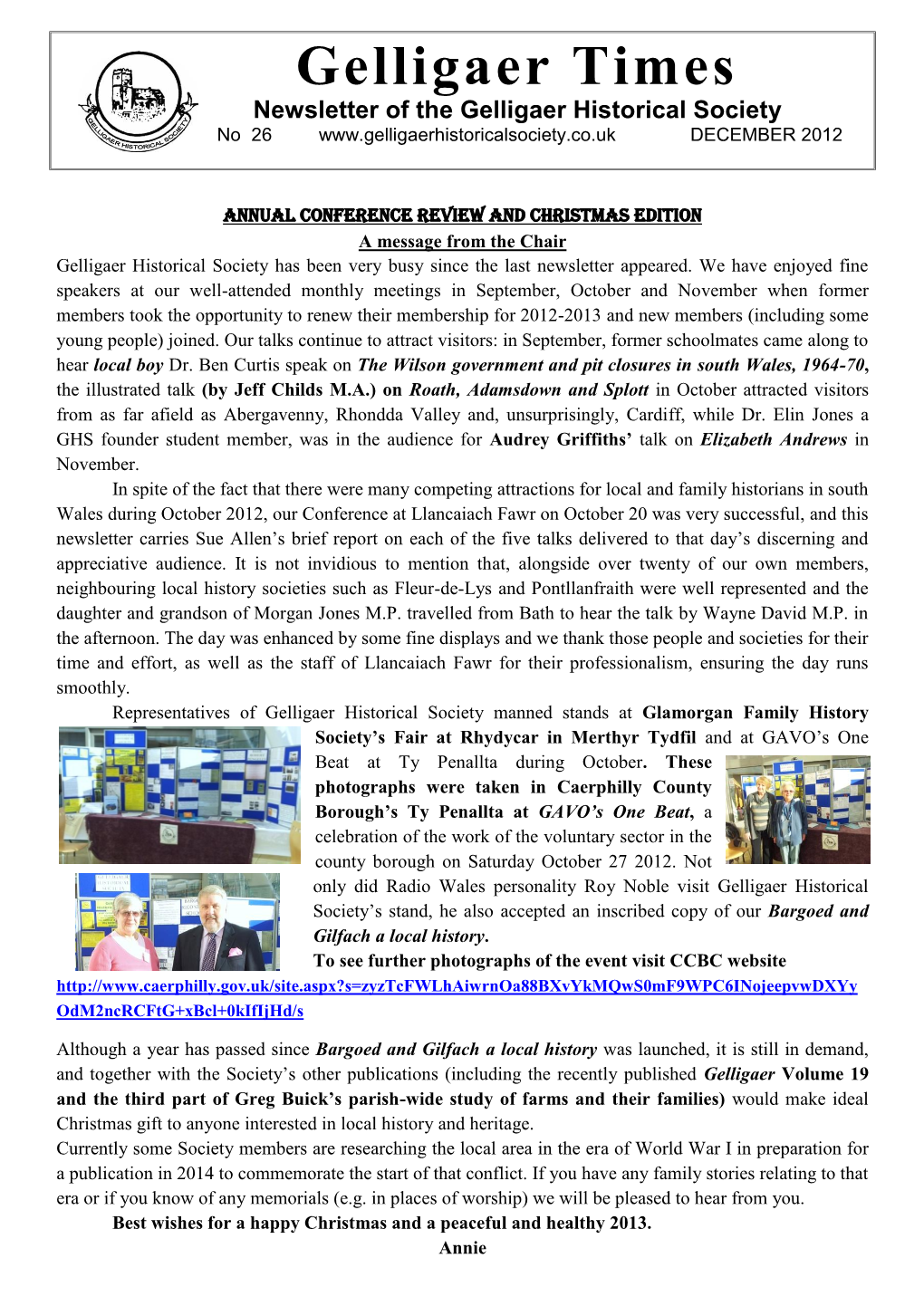 Gelligaer Times Newsletter of the Gelligaer Historical Society No 26 DECEMBER 2012