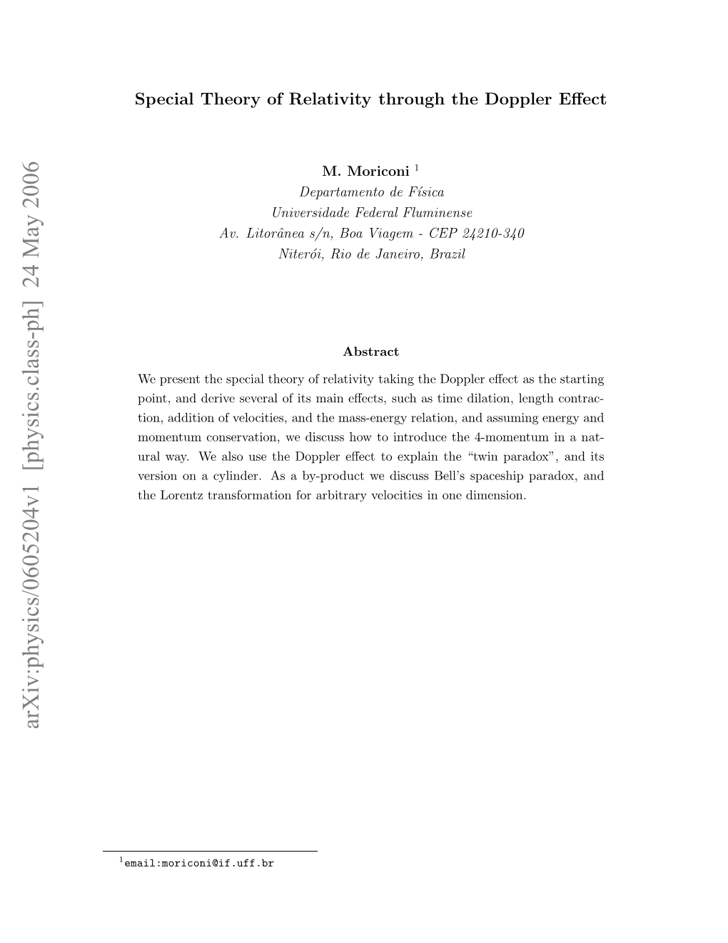 Special Theory of Relativity Through the Doppler Effect