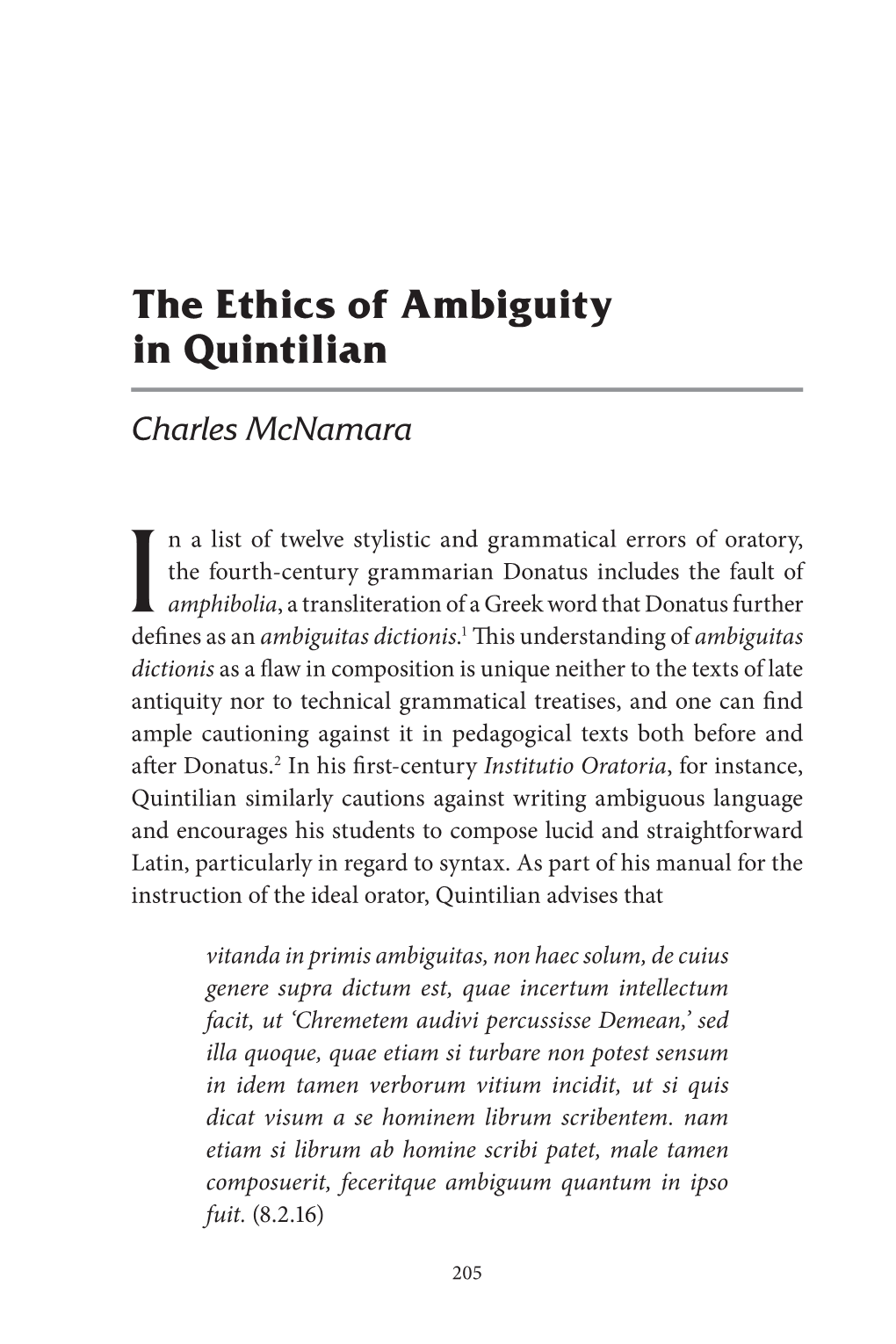 The Ethics of Ambiguity in Quintilian