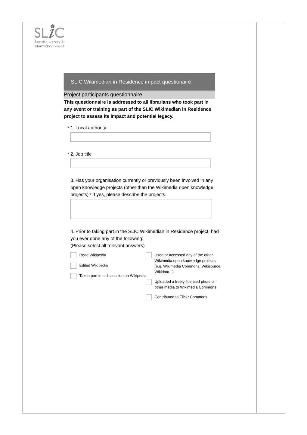 SLIC Wikimedian in Residence Impact Questionaire