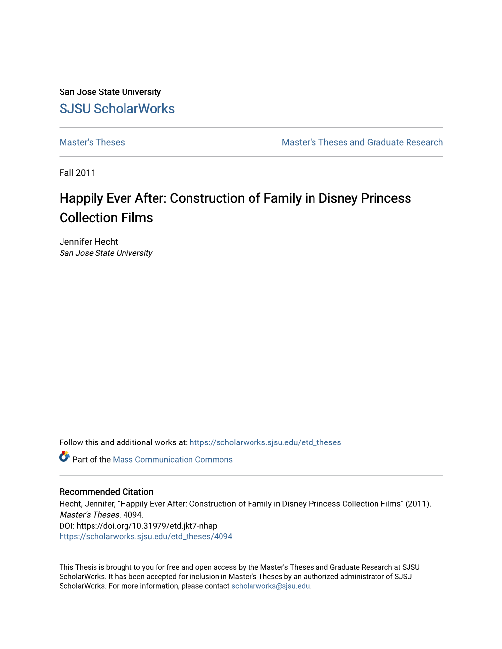 Construction of Family in Disney Princess Collection Films