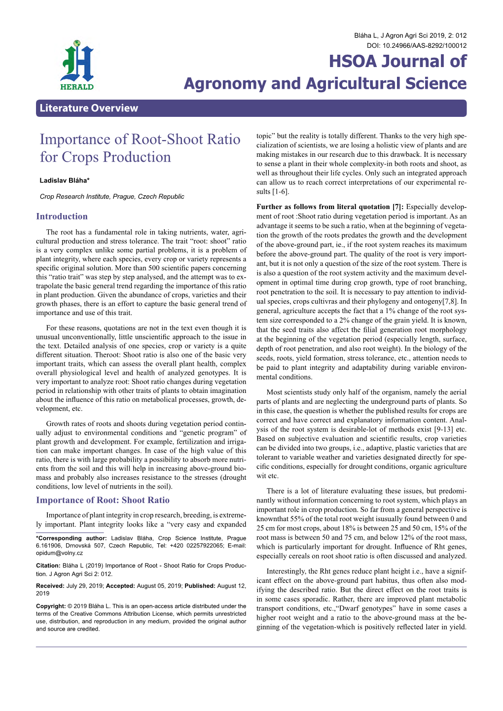 Importance of Root-Shoot Ratio for Crops Production