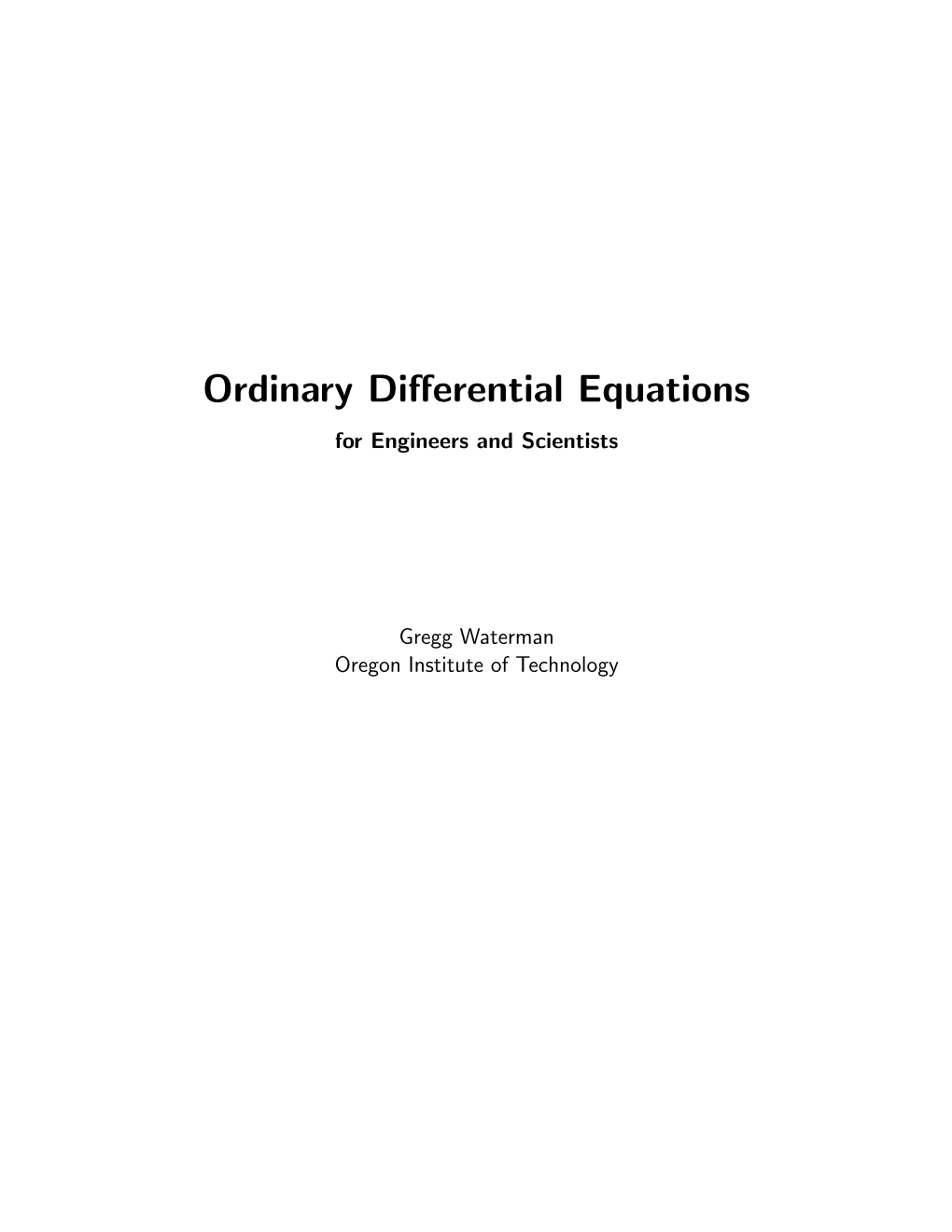 Ordinary Differential Equations