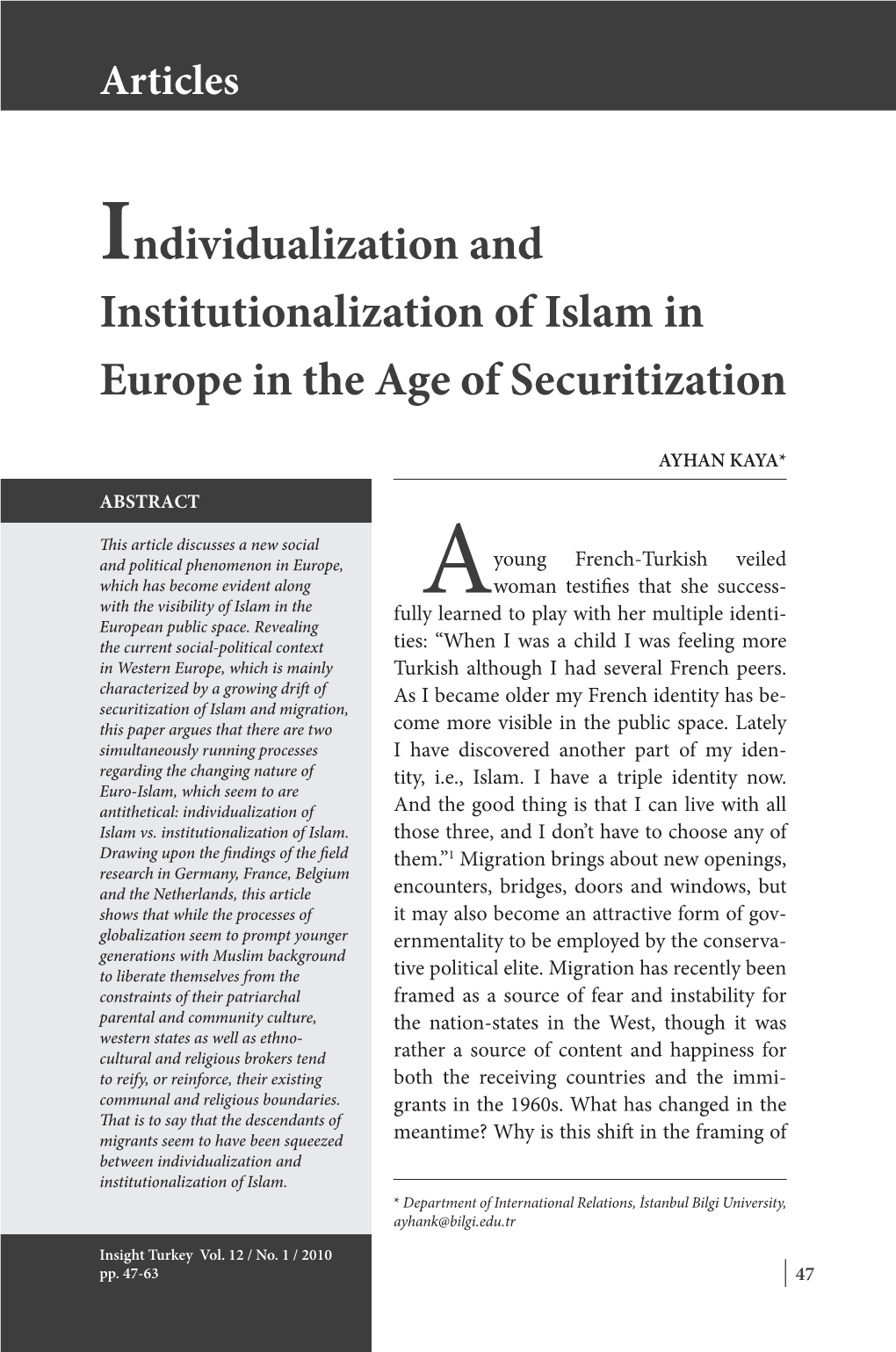 Institutionalization of Islam in Europe in the Age of Securitization