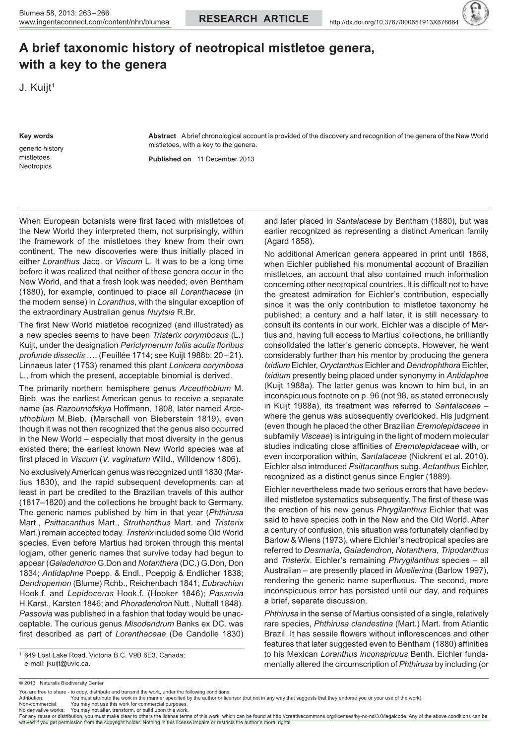 A Brief Taxonomic History of Neotropical Mistletoe Genera, with a Key to the Genera