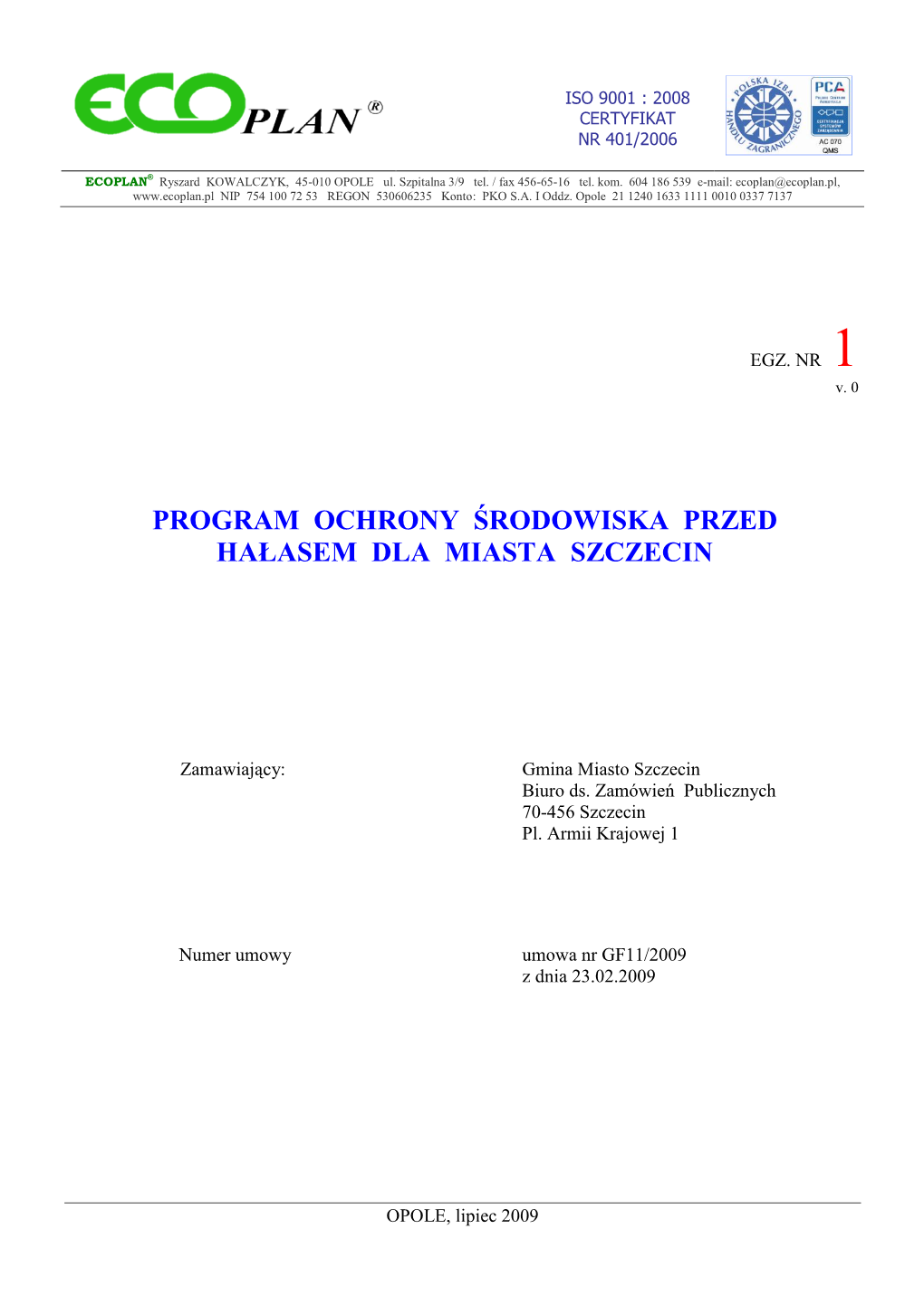 Program Ochrony Środowiska Przed Hałasem Dla Miasta Szczecin