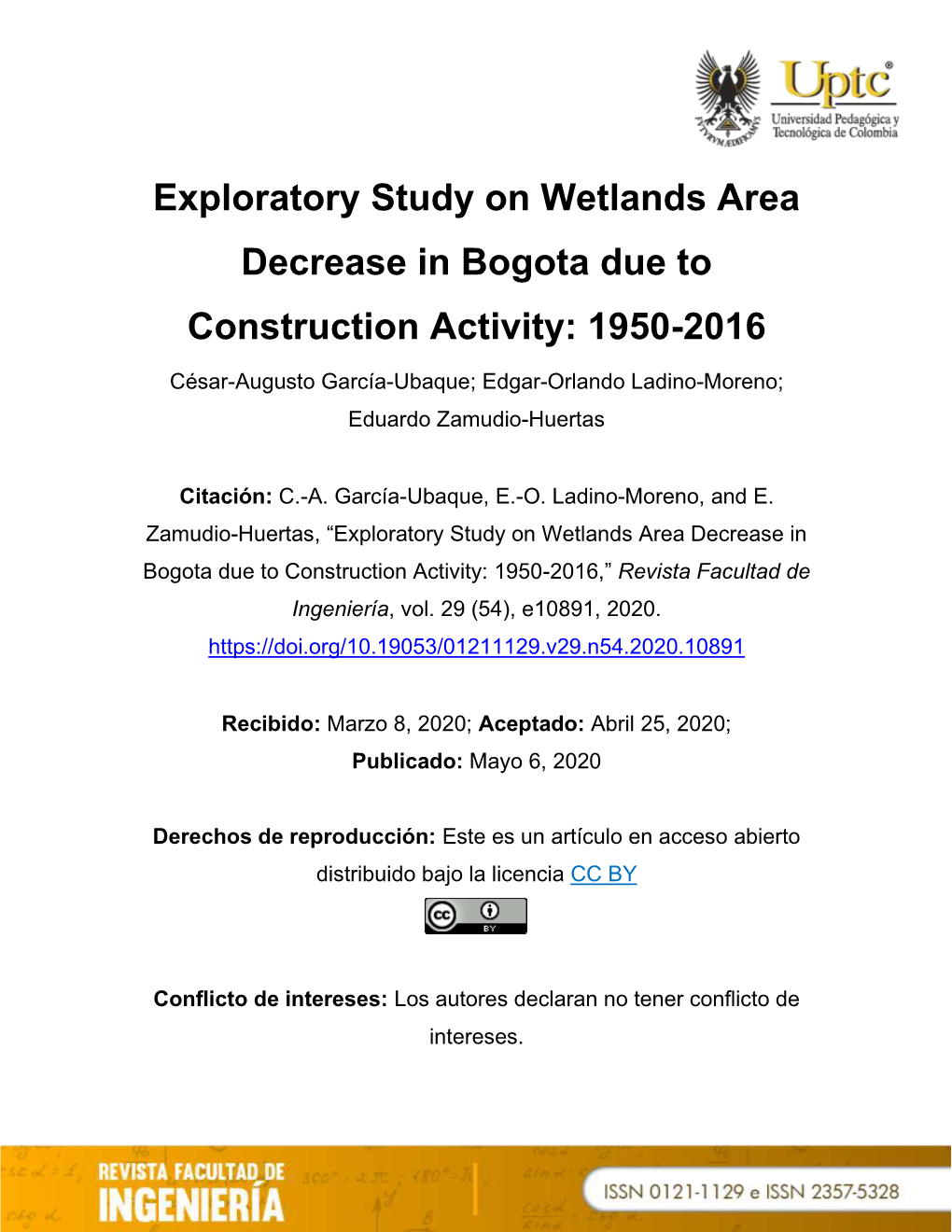 Exploratory Study on Wetlands Area Decrease in Bogota Due To