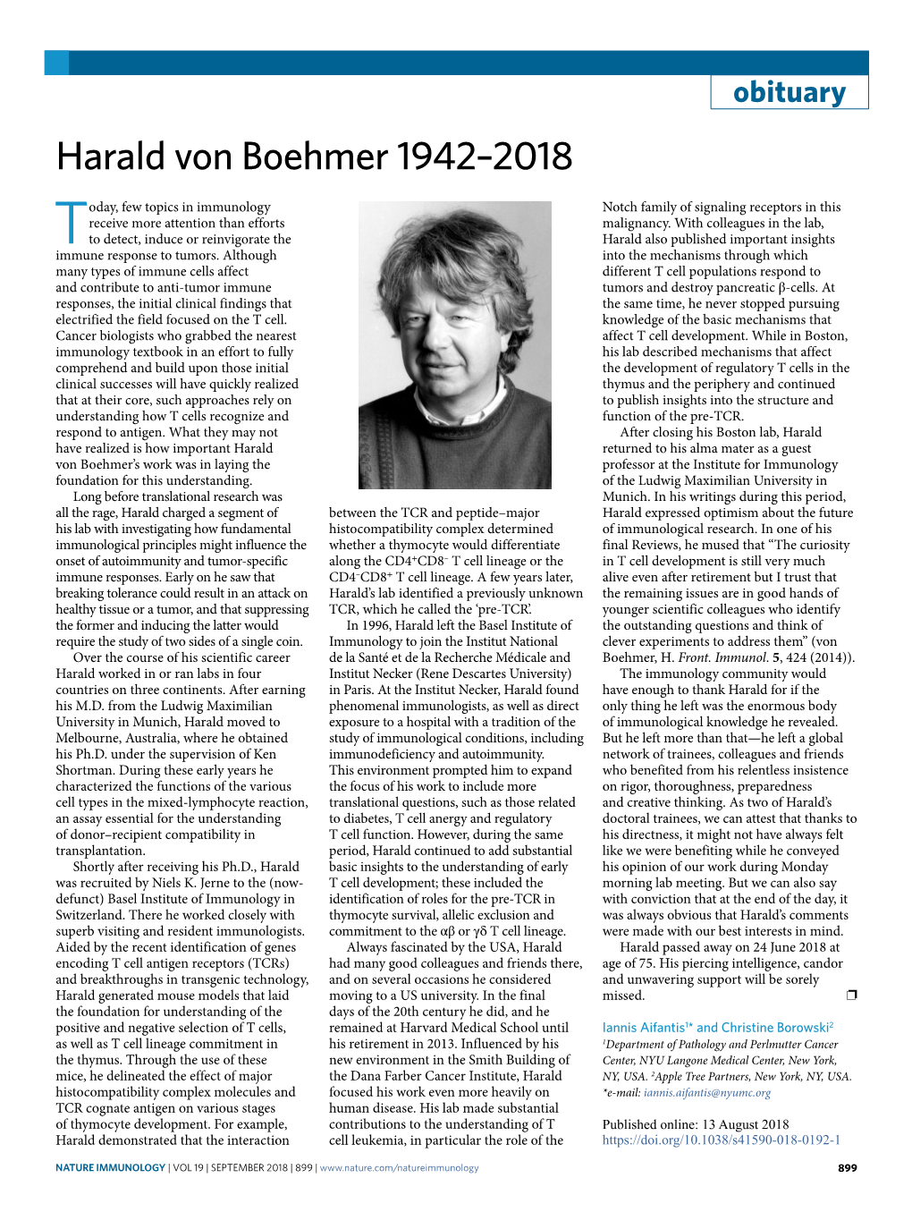 Harald Von Boehmer 1942–2018