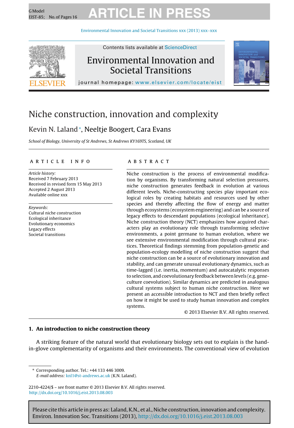 Niche Construction Theory (NCT) Emphasizes How Acquired Char