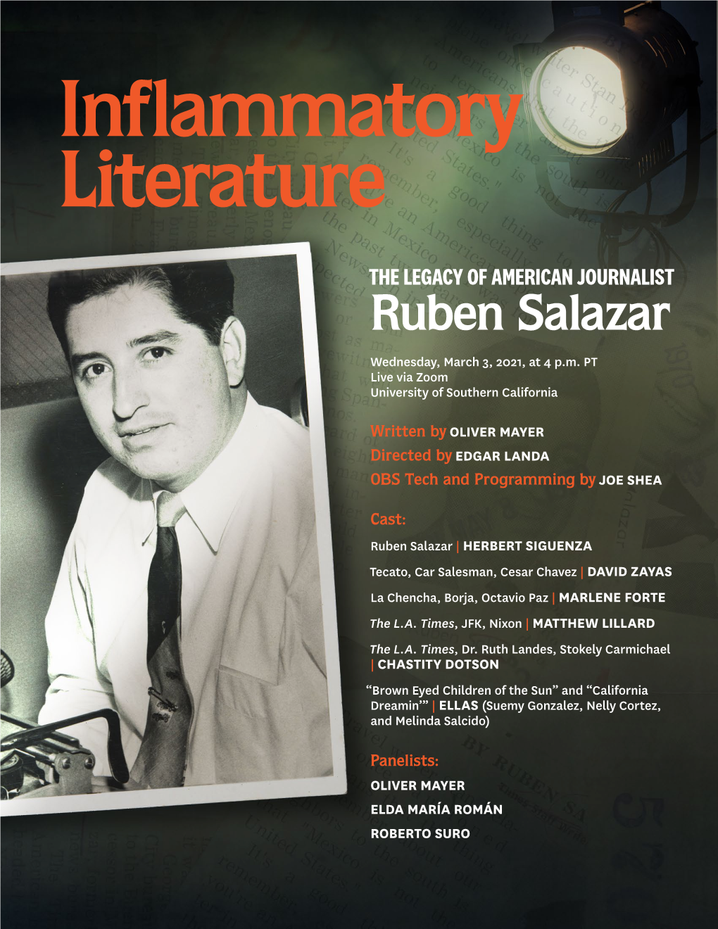 Ruben Salazar Wednesday, March 3, 2021, at 4 P.M