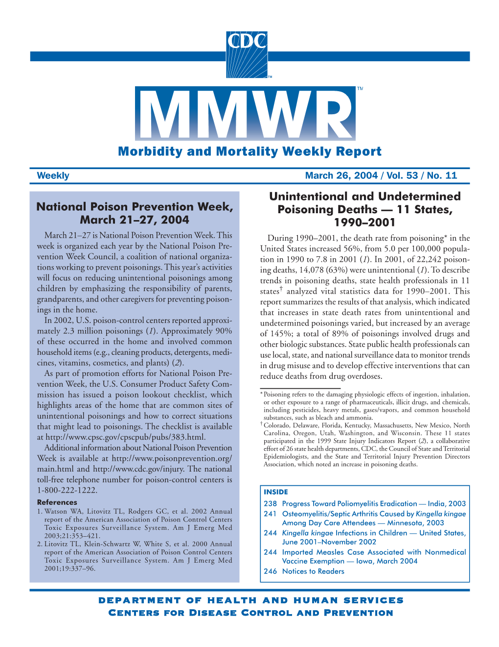 Morbidity and Mortality Weekly Report