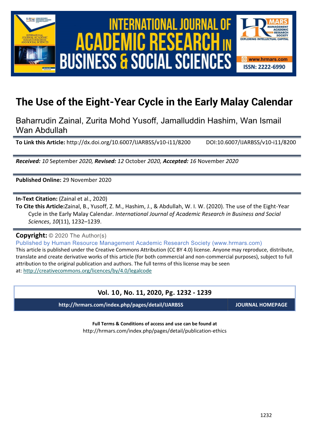 The Use of the Eight-Year Cycle in the Early Malay Calendar