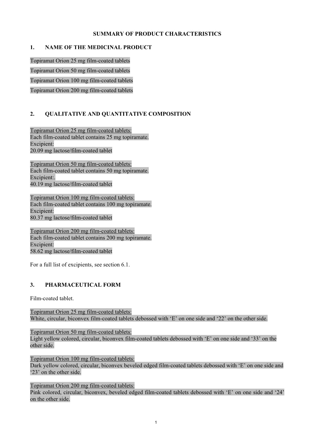 Summary of Product Characteristics 1. Name of The