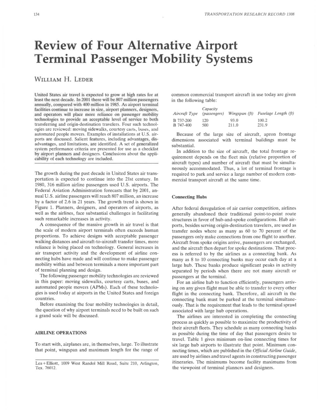 Review of Four Alternative Airport Terminal Passenger Mobility Systems