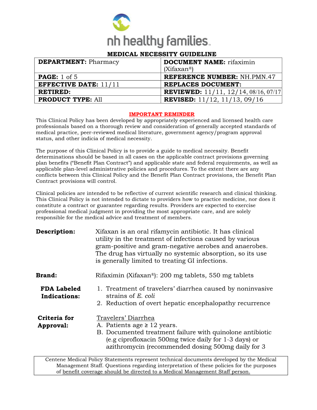 Rifaximin (Xifaxan®) PAGE: 1 of 5 REFERENCE NUMBER