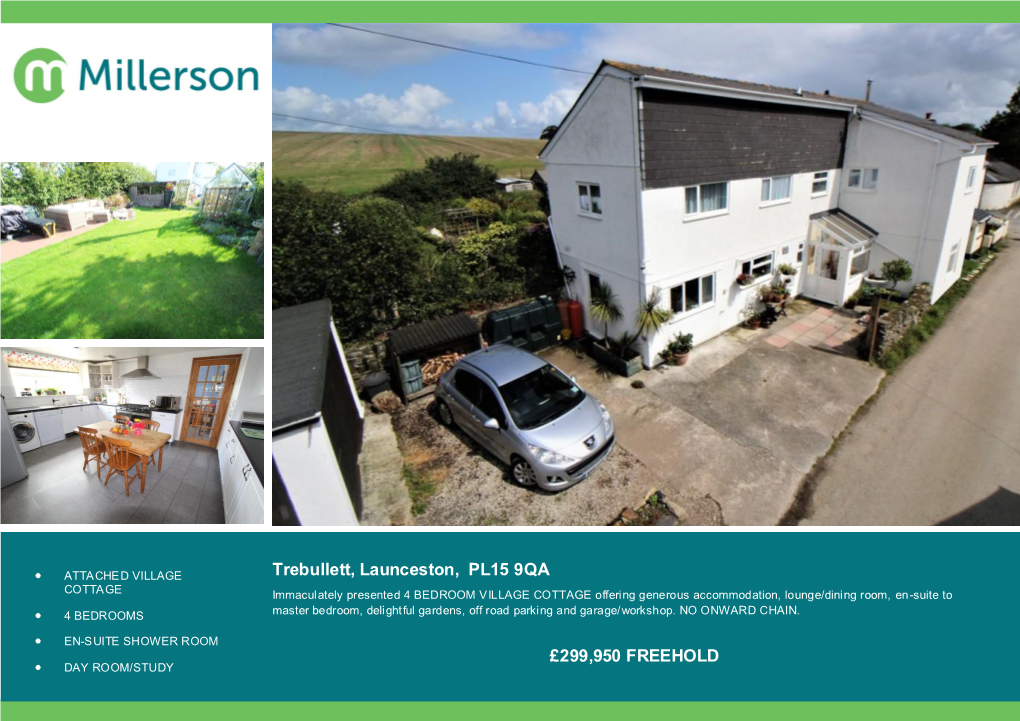 Trebullett, Launceston, PL15 9QA COTTAGE Immaculately Presented 4 BEDROOM VILLAGE COTTAGE Offering Generous Accommodation, Lounge/Dining Room, En-Suite To