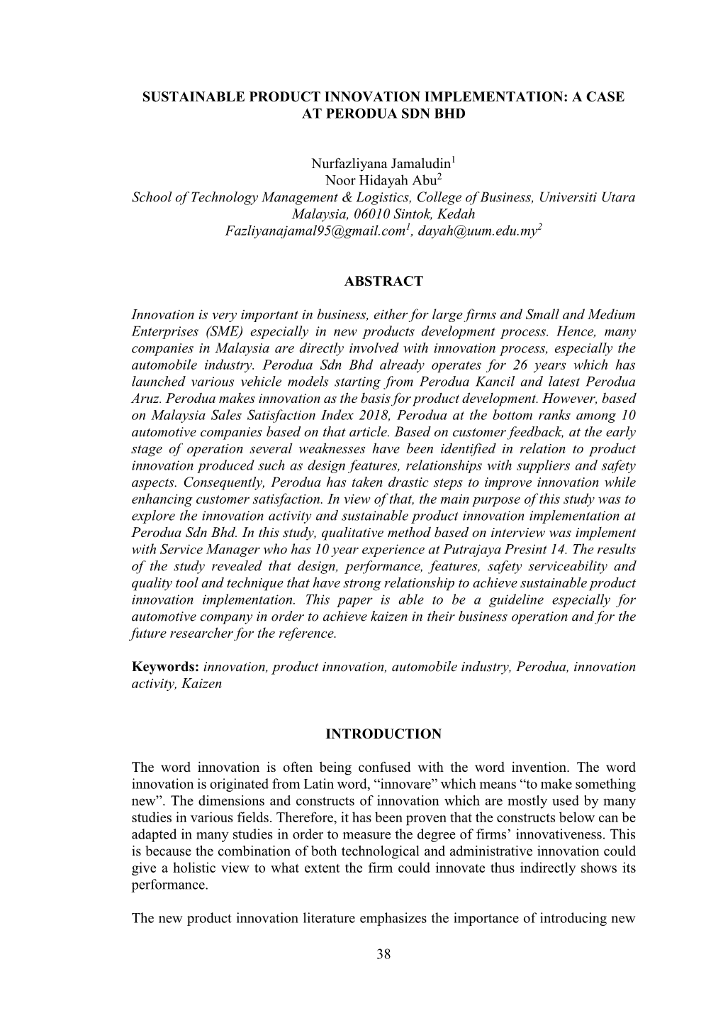 Sustainable Product Innovation Implementation: a Case at Perodua Sdn Bhd