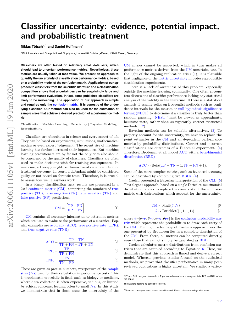 Classifier Uncertainty: Evidence, Potential Impact, and Probabilistic Treatment