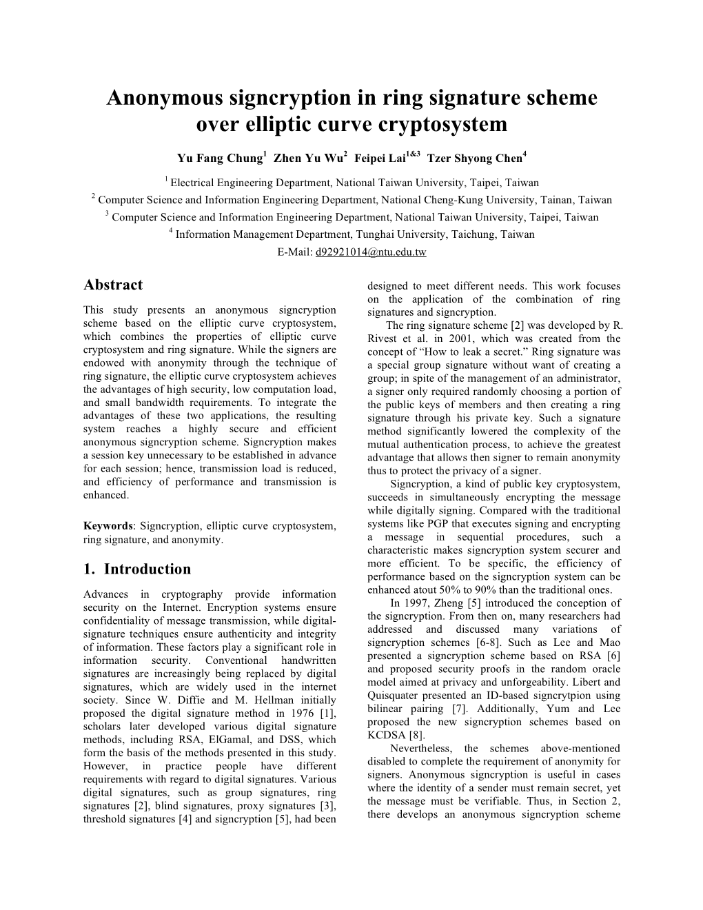 Anonymous Signcryption in Ring Signature Scheme Over Elliptic Curve Cryptosystem