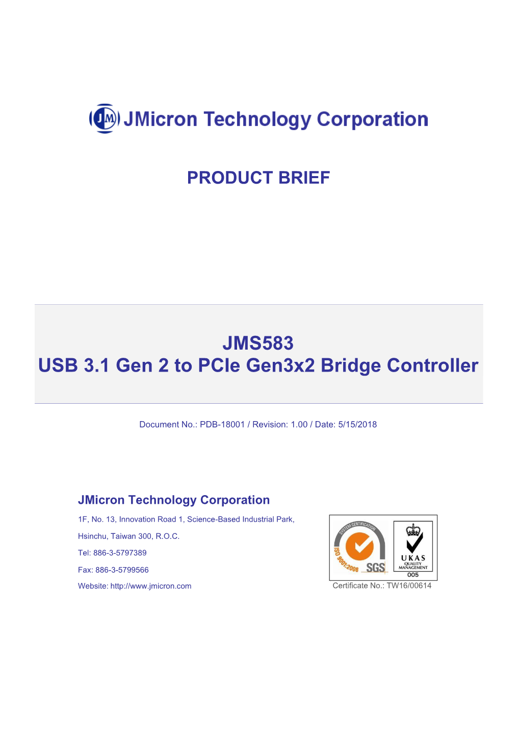 JMS583 USB 3.1 Gen 2 to Pcie Gen3x2 Bridge Controller