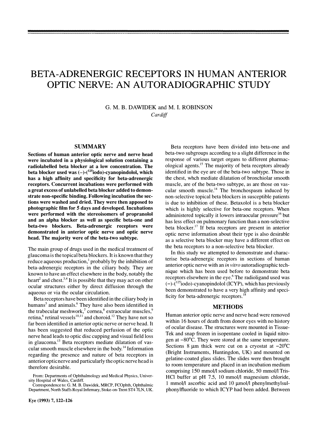 Beta-Adrenergic Receptors in Human Anterior Optic Nerve: an Autoradiographic Study