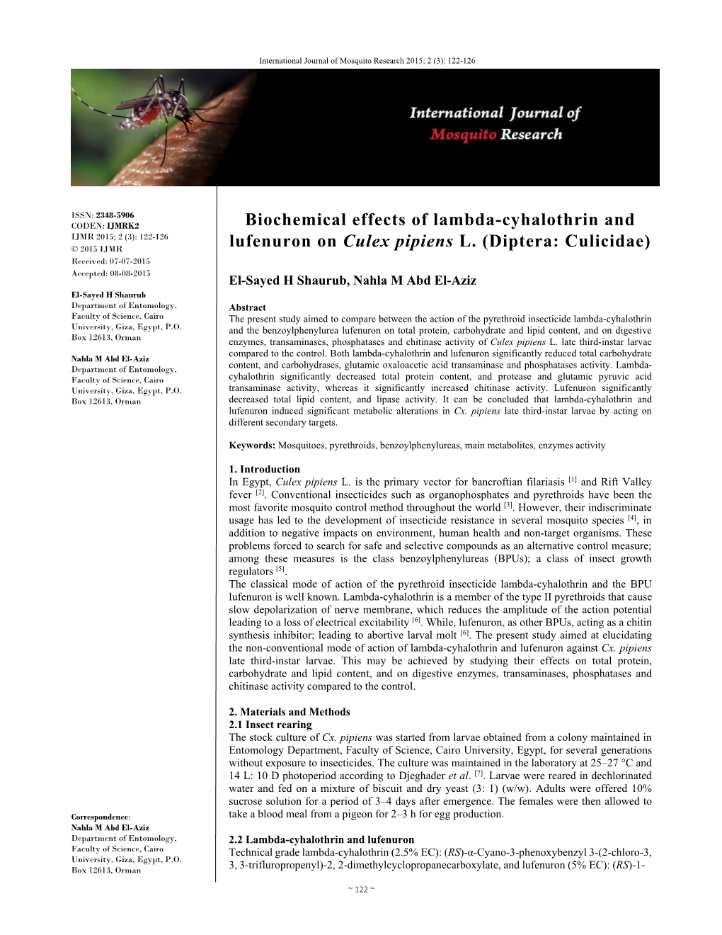 Biochemical Effects of Lambda-Cyhalothrin and Lufenuron