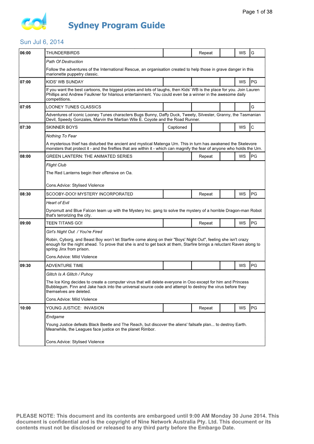 Sydney Program Guide