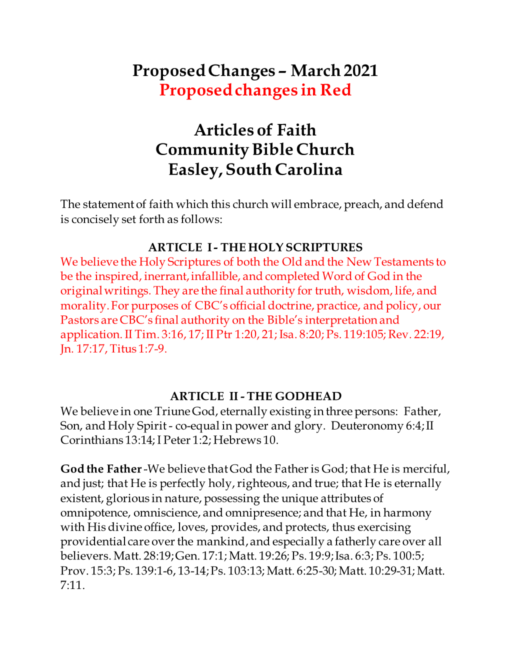 March 2021 Proposed Changes in Red Articles of Faith Community