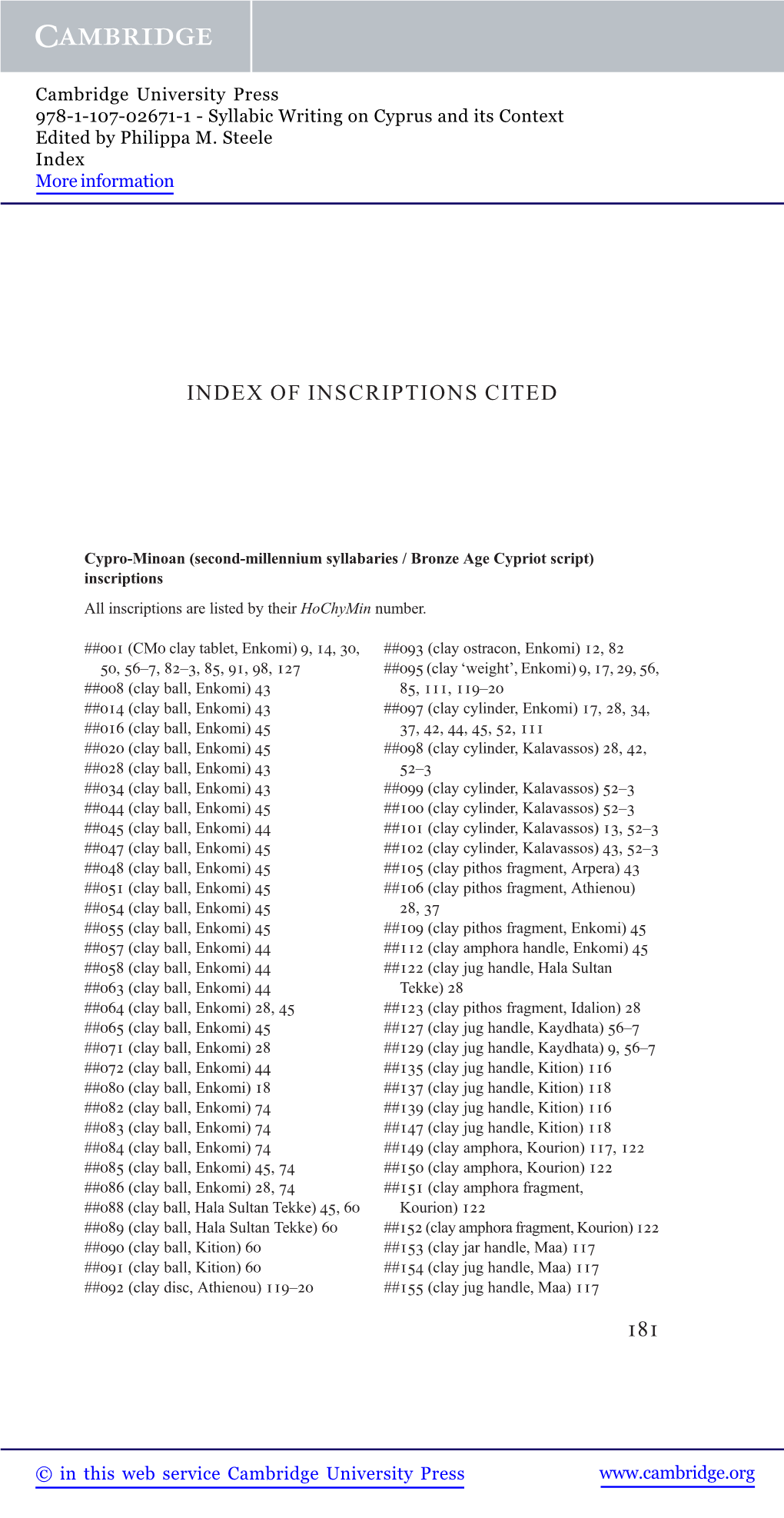 Index of Inscriptions Cited