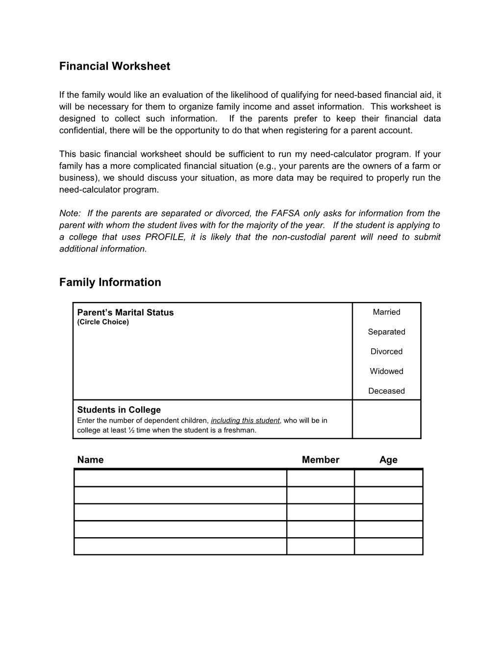 BCP - Financial Worksheet