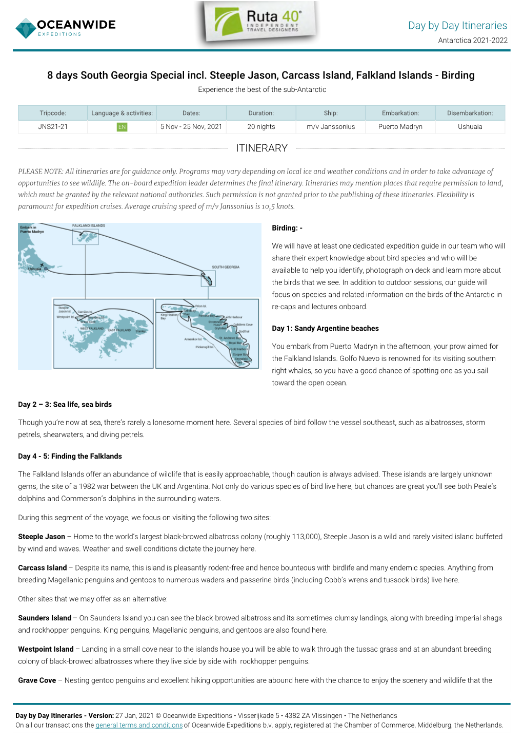 Birding ITINERARY Day by Day Itineraries