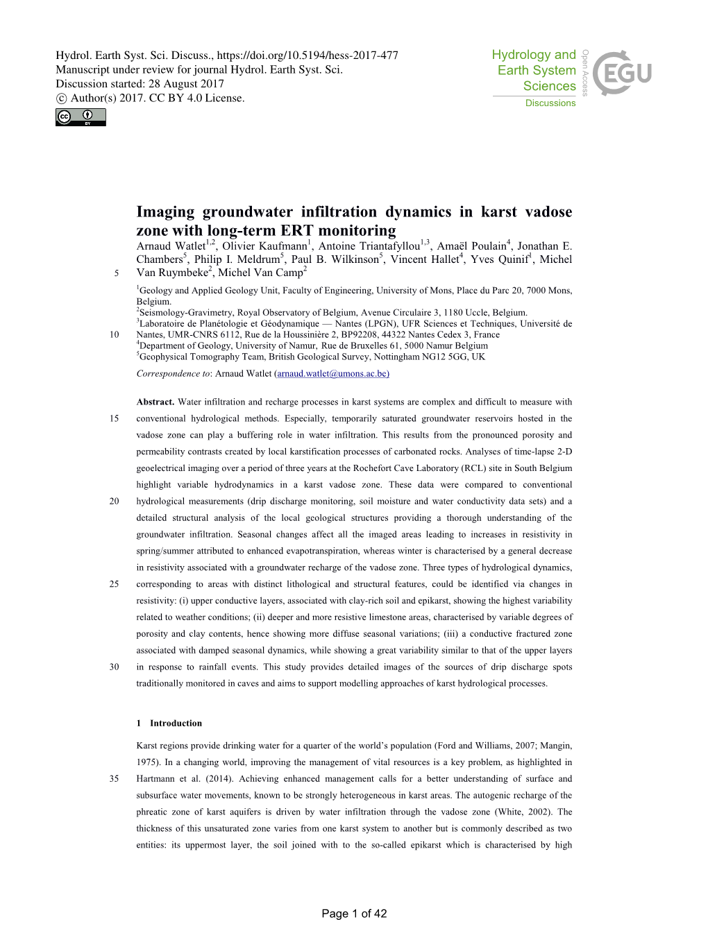 Imaging Groundwater Infiltration Dynamics in Karst Vadose Zone With