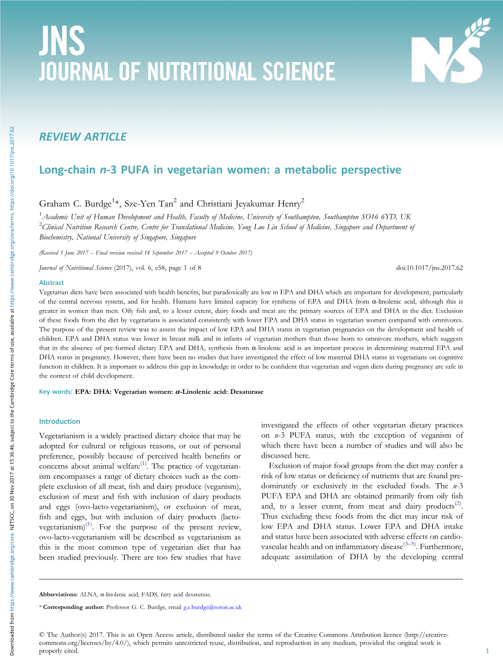 Jns Journal of Nutritional Science