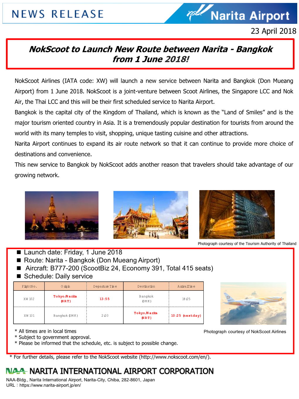 Nokscoot to Launch New Route Between Narita - Bangkok from 1 June 2018!