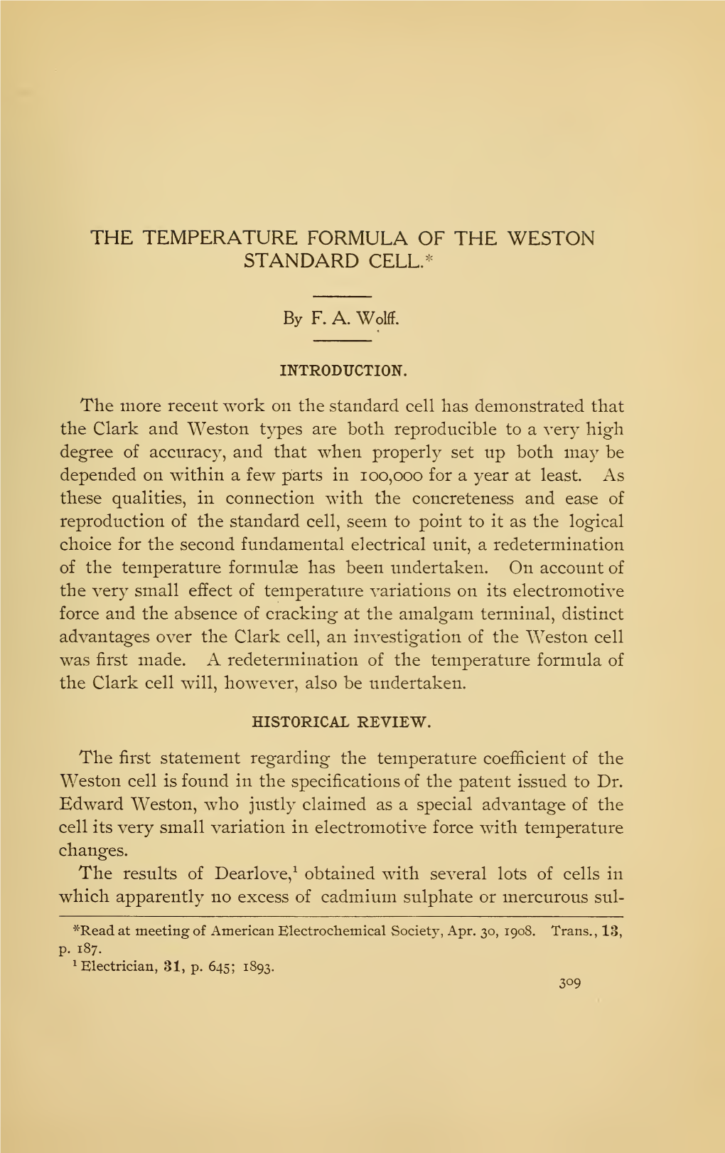 The Temperature Formula of the Weston Standard Cell.*