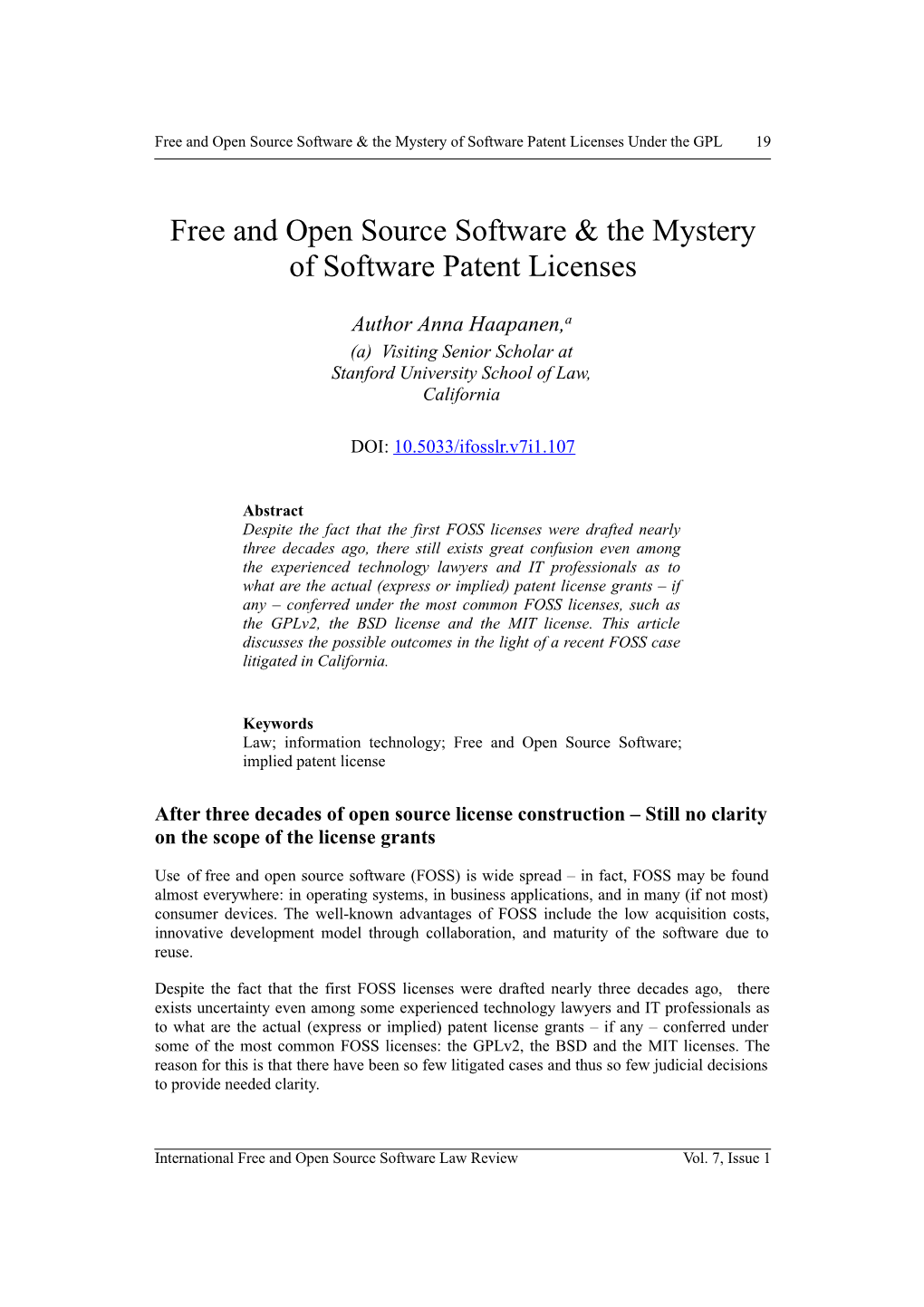 Free and Open Source Software & the Mystery of Software Patent Licenses