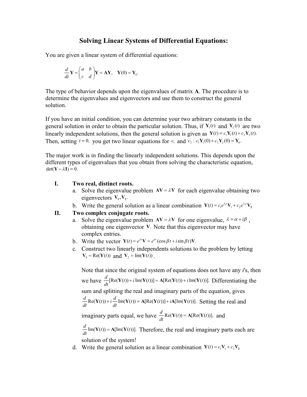 Solving Linear Systems of Differential Equations