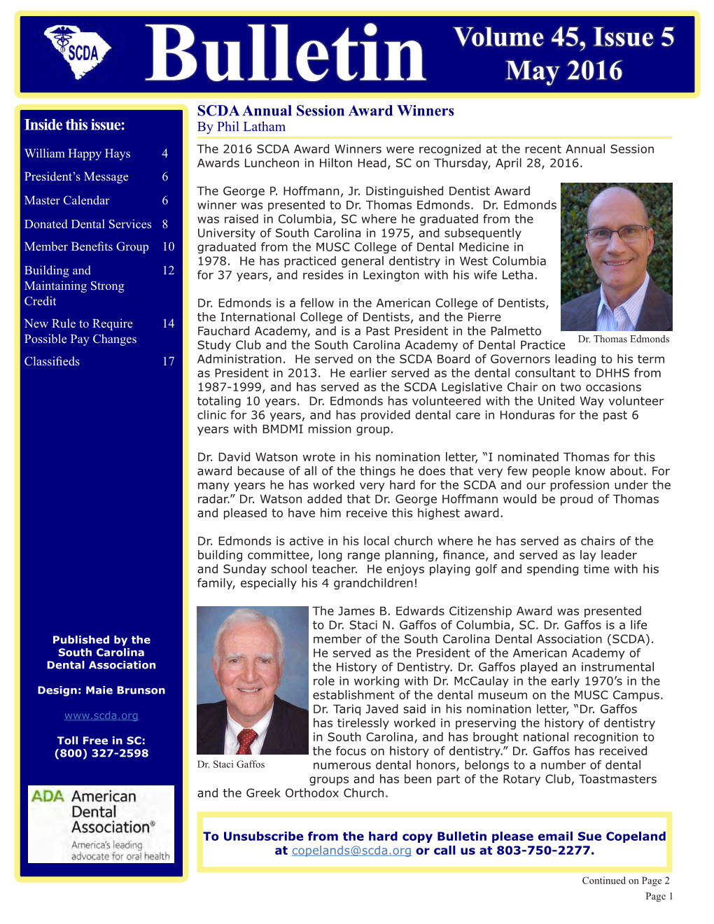 Bulletin Volume 45, Issue 5 May 2016