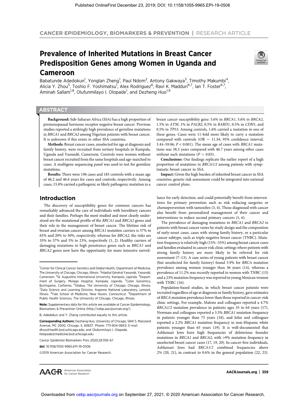 Prevalence of Inherited Mutations in Breast Cancer Predisposition